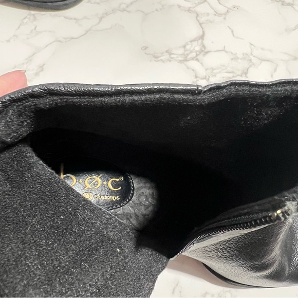 BOC Richardson Black Leather Chunky Heel Ankle Boots with Gold Accents -- 8.5 - Picture 8 of 11